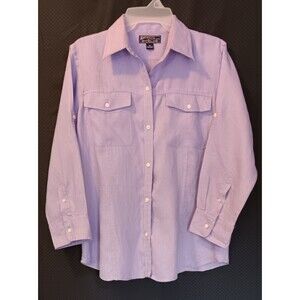 American Living Women’s  Lavender 100% Linen Roll Tab Sleeve Button-Up Shirt, M